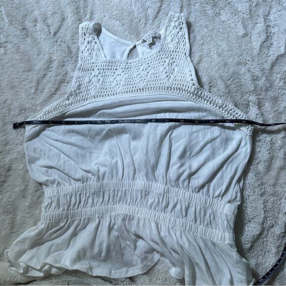 Lucky Brand Size XS White Crochet Lace Peplum Top Tank Cottagecore Coastal Beach - Picture 8 of 13